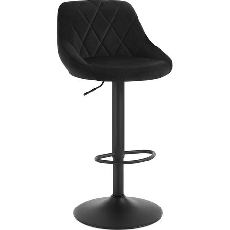 WOLTU 1x Taburete de Bar con Respaldo Terciopelo Taburetes Alto Cocina Regulable en Altura Taburete Giratorio Sillas Bar Taburete de Escritorio Negro
