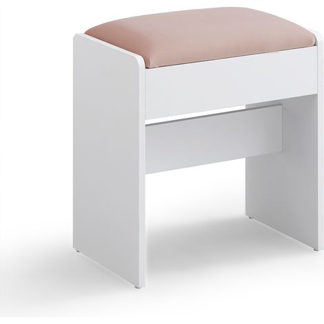 Vasagle – Tabouret de coiffeuse en velours – Chaise rembourrée avec patins antidérapants – Assise confortable – Blanc mat et rose bonbon – Dimensions 28,6 x 45 x 45 cm