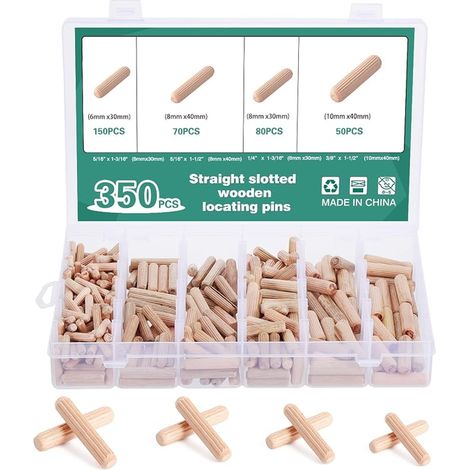 Fluted Wood Dowels, Wood Studs 6x30/8x30/8x40/10x40mm, Beech / Eucalyptus Dowels for Furniture, Wood Assembly, Repair and Joinery (1/3)