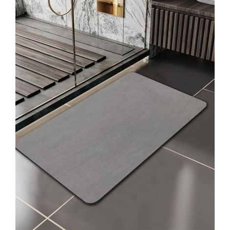 Ineasicer Tapis de Bain Antidérapant, 40X60cm Tapis de Bain, Absorbant Tapis Douche Diatomite, Microfibre Absorbant Tapis Vaisselle, Tapis À Séchage Rapide, Gris (1/4)