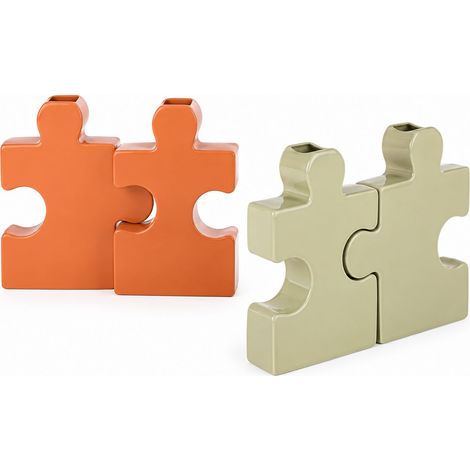 Vaso Puzzle Metallo Set 2 23,5x8 cm Arancione Beige Peraga Christmas