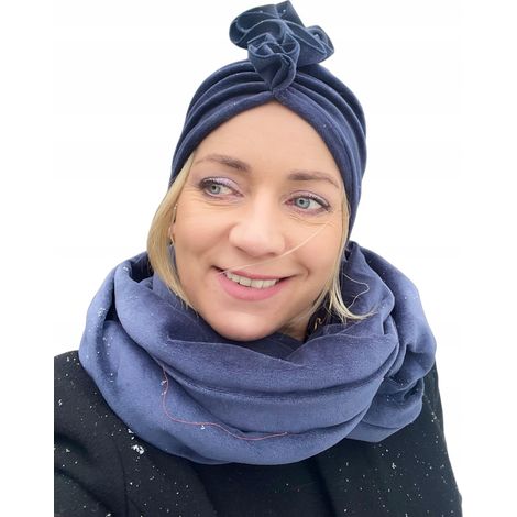 Conjunto de turbante Luba wr8 y calentador de cuello de terciopelo para invierno. (1/5)