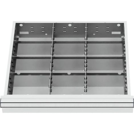 Compartimentage de tiroir STIER, séparations en métal, BLH 150/175 mm, dimensions intérieures 500x450 mm, 12 casiers, 6 x TW 175