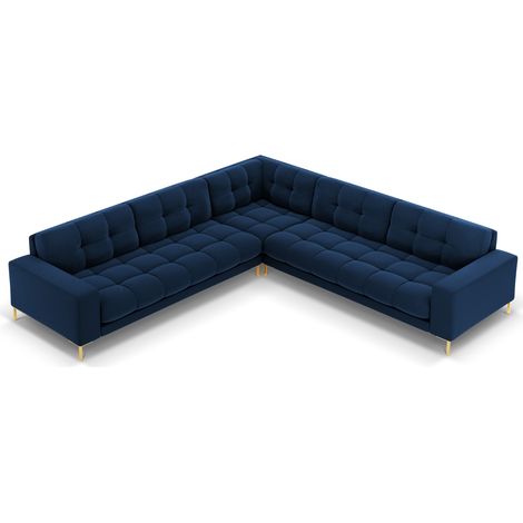 Canapé d'angle symétrique 6 places en velours bleu roi (1/5)