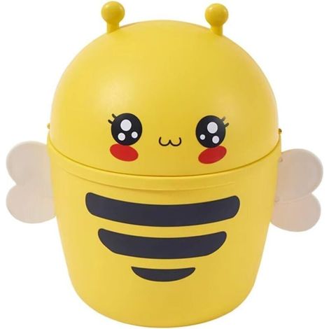 Mini Poubelle De Bureau Abeille, Plastique, 20.5x14.7x21cm, 4.34L, Couvercle, Animal De Dessin Animé, Bureau, Chambre D'enfant, Commode, Table De Chevet (1/5)