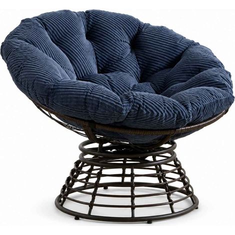 Fauteuil Papasan Pivotant 360° Rotin PE et Coussin Gris (1/4)