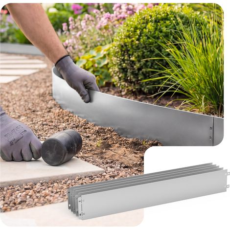 VOUNOT 25M Galvanised Steel Lawn Edging, Metal Garden Border 100x13cm 25pcs