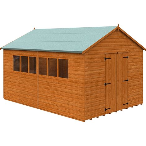 14 x 10 Feet Xl Workshop 12mm Shed - Solid Wood/Softwood/Pine - L415 x W295 x H268.5 cm - Burnt Orange