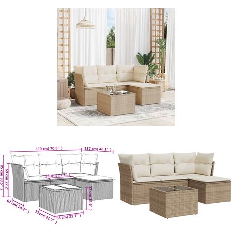 Salon de jardin avec coussins 5 pcs beige résine tressée - Ensemble Salon De Jardin - Mobilier De Jardin - Canapé D'extérieur - Résine Tressée - Rotin Synthétique - Home & Living (1/3)
