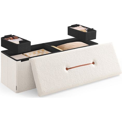 Sgabello contenitore pouf poggiapiedi pieghevole 38 x 110 x 38 cm contenitore capacità di carico fino a 300 kg per soggiorno camera da letto corridoio bianco crema 120006093