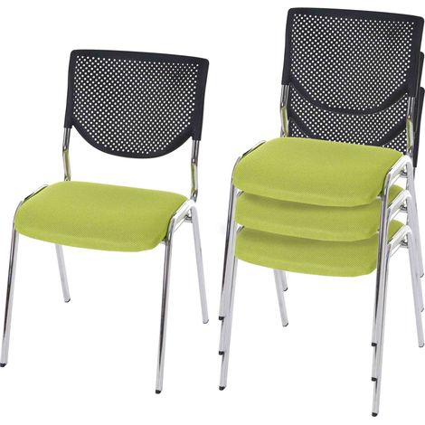 4x sedie visitatore poltrona da ufficio senza ruote sedia da conferenza impilabile tessuto verde gambe cromate 040000551
