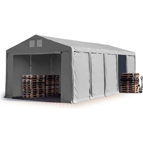 Lagerzelt 5x10 m Zelthalle Industriezelt mit 3m Seitenhöhe PVC Plane 850 N grau 100% wasserdicht Ganzjahreszelt mit Reißverschlusstor