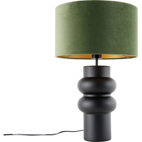 QAZQA Lampada da tavolo con paralume alisia - Design - Ceramico,Velluto - Verde/Nero - Tondo Max. 1 x Watt