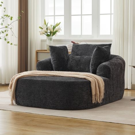 Übergroße Chaise Longue Stuhl Innen-, moderne gepolsterte Cord -Kordfestofa mit Wurfkissen und Armlehnen, Schlafsofa Couch für Wohnzimmer, Schlafzimmerwohnung