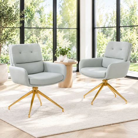Sedie da pranzo 2 pezzi girevoli 360°, PU grigio chiaro, metallo dorato, 55 x 50 x 85 cm HAVRYA (1/5)