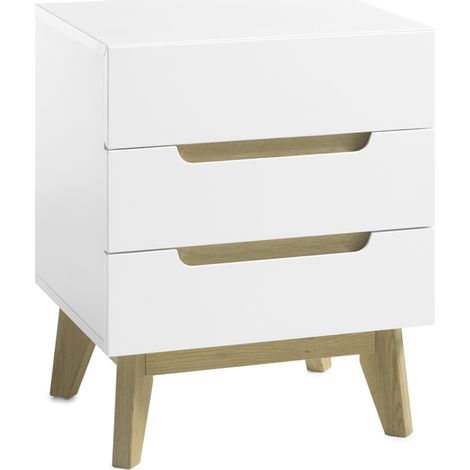Chevet en laqué blanc mat avec pieds en bois - L48 x H60 x P40 cm -PEGANE- (1/4)