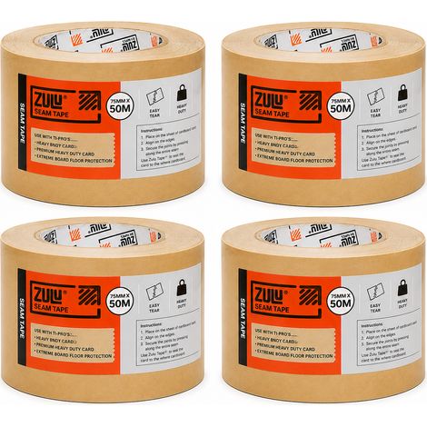 Zulu Brown Board Seam Tape 75mm x 50m - Heavy Duty for Card Floor Protection Joining Tape Easy Tear Strong Adhesive, 4 Pack (1/4)
