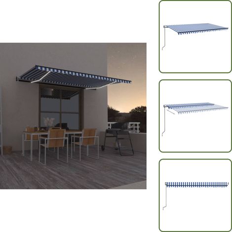 Toldo con sensor de viento - vidaXL Toldo automático LED sensor de viento azul y blanco 500x300 cm - Toldo LED
