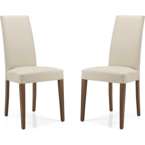 Sedia in ecopelle BEIGE con gambe verniciate NOCE mod. DENVER Set da 2 pezzi (1/3)