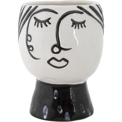 Vase Pot Visage en Porcelaine "Face" 18cm Blanc & Noir