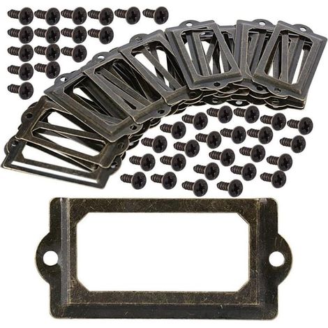 Lot de 30 porte-étiquettes tiroir en bronze antique, cadres fer (1/5)