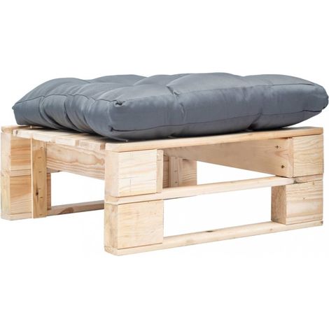 vidaXL Garden Pallet Ottoman with Grey Cushion Natural Wood (45767+44650)