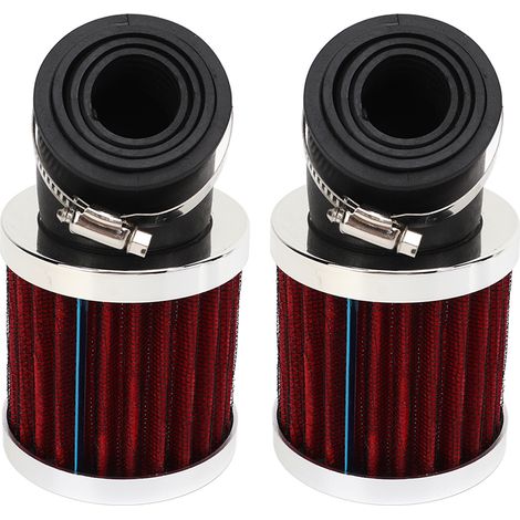 Ortviai Filtres à Air Moto Universels 28-48 mm – 2 Pièces en Acier Inoxydable et Caoutchouc, Couleur Argent/Rouge