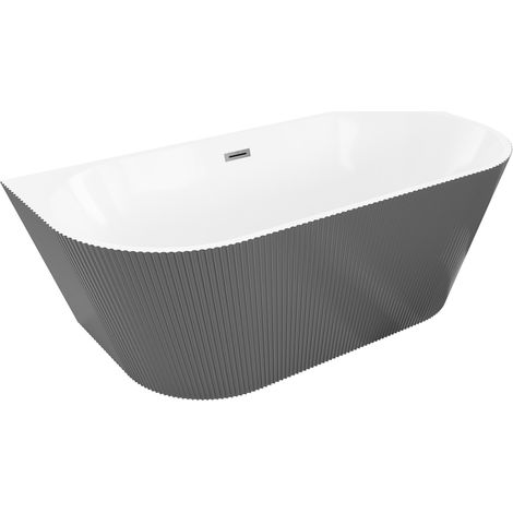 Mexen Oris baignoire îlot adossée rainurée 170 x 80 cm, blanc/gris, trop-plein gun gray brossé - 52871708062-66 (1/5)