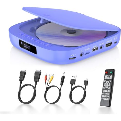 Lecteur DVD Mini 1080P sans Région avec HDMI, Câble HDMI/RCA, Télécommande, Entrée USB/TF et Lecture CD (1/5)