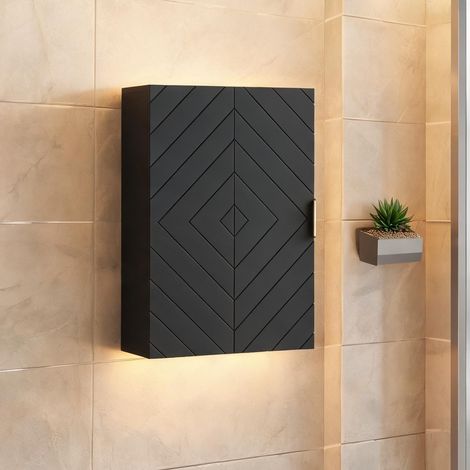 Meuble de salle de bain noir en MDF 40 x 15 x 60 cm (1/5)