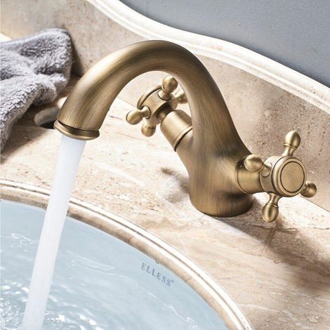 Mescolatore lavabo retrò AGNES con maniglie a croce oro antico