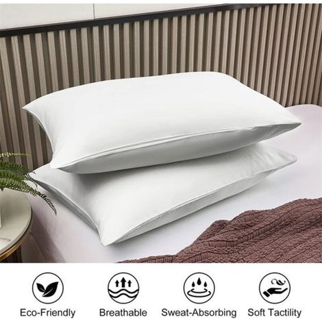 Lot de 2 taies d'oreiller, 100 % coton 300 fils, respirantes, 40 x 60 cm, blanches (1/5)