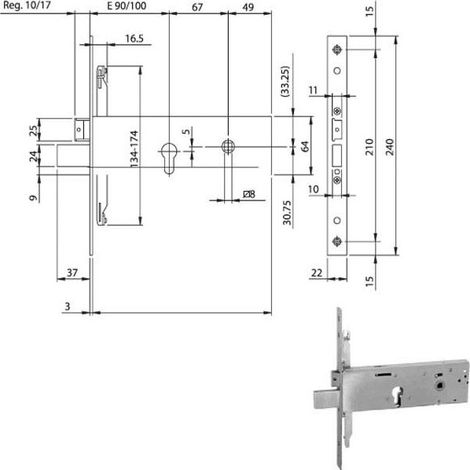 SERRATURA METALLO INFILARE 96312 ISEO - B.Q ZINC F.MM 22 F.SAG.TRIP+SCR+Q8 H.MM 64 E.MM100 - 1 pezzo