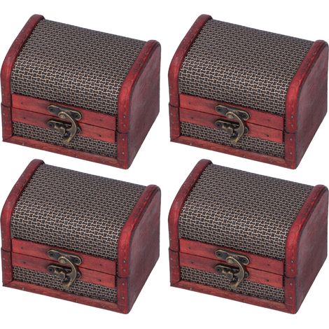 Boîte de Rangement Vintage en Bois 4 Pièces pour Bijoux, Maquillage et Accessoires - Décoration Classique Artisanale