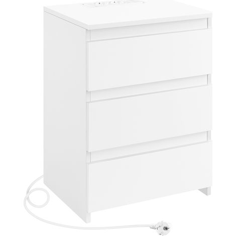 Yaheetech Comodino Camera da Letto 3 Cassetti con Stazione di Ricarica 2 Porte USB e 2 Prese AC Comodino Smart Salvaspazio Tavolino da Notte 45,5 x 35,5 x 60,5 cm (1 Pezzo) Bianco
