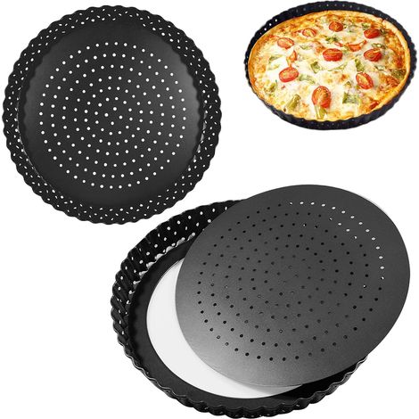 Lot de 2 Moule à tarte, Fond amovible, Acier carbone, Anti-adhésif, Diamètre 30 cm, Pâtisserie (1/5)