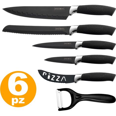 Trade Shop - 6er-Set Küchenmesser aus Keramikstahl – schwarze Royalty Line, antihaftbeschichtet -