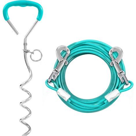 Dog stake with leash, camping dog stakes, dog yard stake with cable clamps, 9m camping chain, training leash for medium-sized dogs and (1/5)