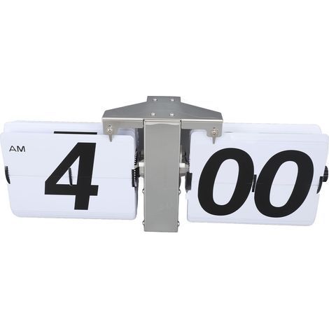 Battery-operated stainless steel PVC numeral clock, automatic digital mechanical retro desk clock with flip-up numerals for living room, bedroom, office, white (1/5)