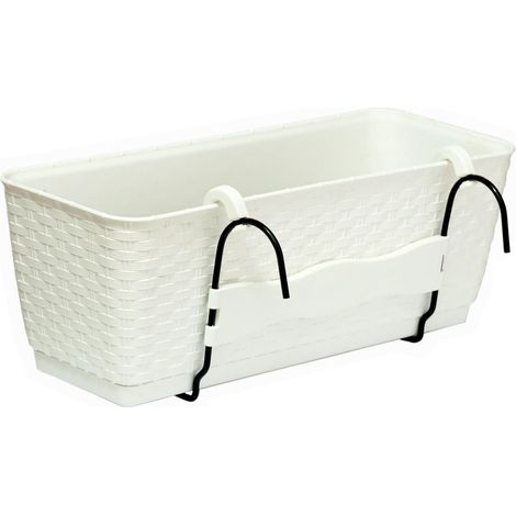 Maceta de balcón DRL400PW con plato  Blanca