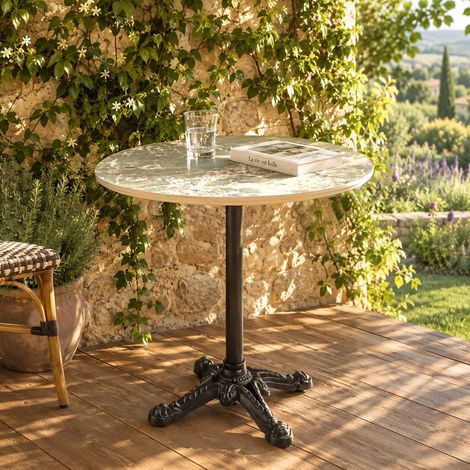 ICARE - Ensemble n°1: table bistrot D70cm pliable en céramique marbré vert (1/5)