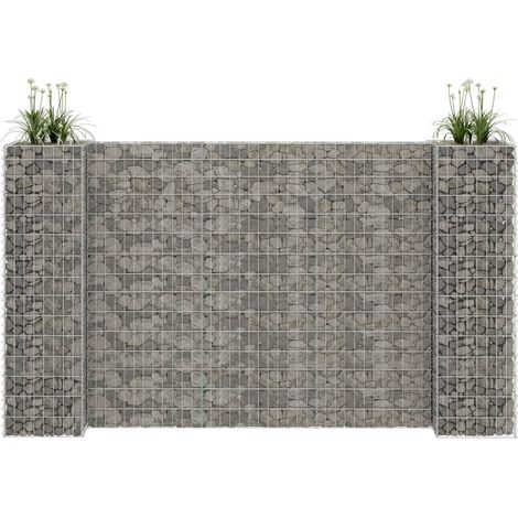 Panier de plantation en gabion en forme de H, fil d'acier, 260 x 40 x 150 cm