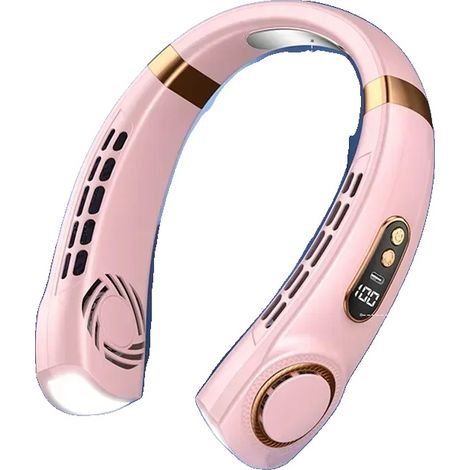 Ventilatore da collo portatile, flusso d'aria regolabile, alimentazione USB, rosa (1/2)