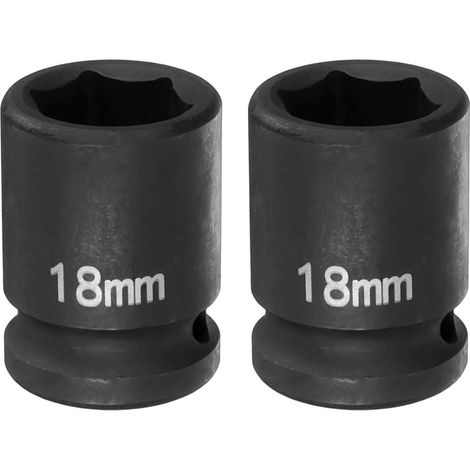 2Pcs Douille à Choc 6 Points 18mm Douille Métrique 1/2" Entraînement Carré 1.5" (38mm) Long Douilles Hexagonales pour Écrous d'Axe de Broche en Acier Cr-Mo Phosphaté, Noir (1/5)