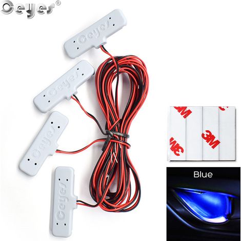 (Bleu)Ceyes 12V Lampe décorative de portière de voiture, lampe d'ambiance intérieure de bienvenue, 4 bandes LED multicolores universelles pour accoudoir, éclairage pour véhicule automobile (1/4)