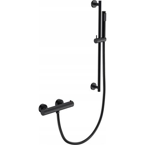 Conjunto de ducha de superficie VEO II negro con termostato Besco. (1/2)
