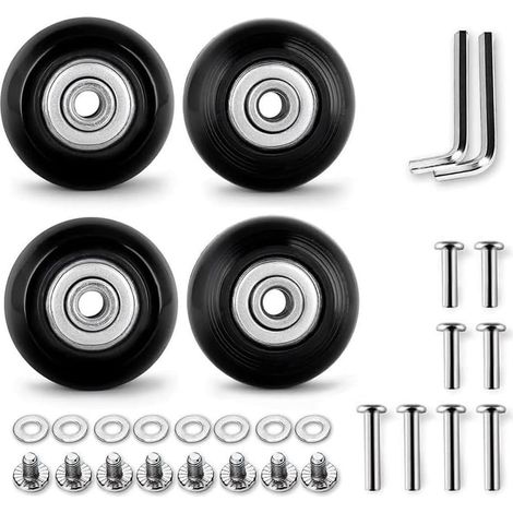 Ensemble de 4 Roues de Rechange pour Bagages 50 mm avec Roulements de 6 mm (0,24 Po) Kits de Réparation ABEC 608Zz en Caoutchouc Noir pour Valise et Patins (1/5)