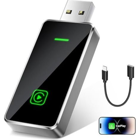 Adaptateur CarPlay sans Fil Compatible avec l'iPhone, Convertit Le Câble d'Usine en Un Dongle CarPlay sans Fil, Plug & Play pour iOS 12+ et Les Voitures de 2019+, Contrôle Vocal Intelligent (1/5)