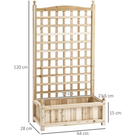 Jardinière en bois avec treillis pour plantes grimpantes, 64 x 28 x 120 cm, idéale pour le jardin et la terrasse. (1/5)