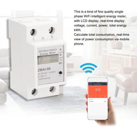 Compteur d'énergie intelligent monophasé sur rail DIN, consommation électrique (kWh/wattmètre), compatible avec l'application Smartlife/Tuya, compatible avec Alexa et Home (1/5)